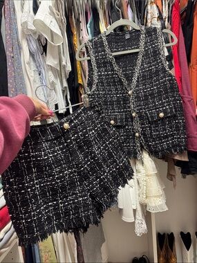 Black & White Tweed Short and Vest Set